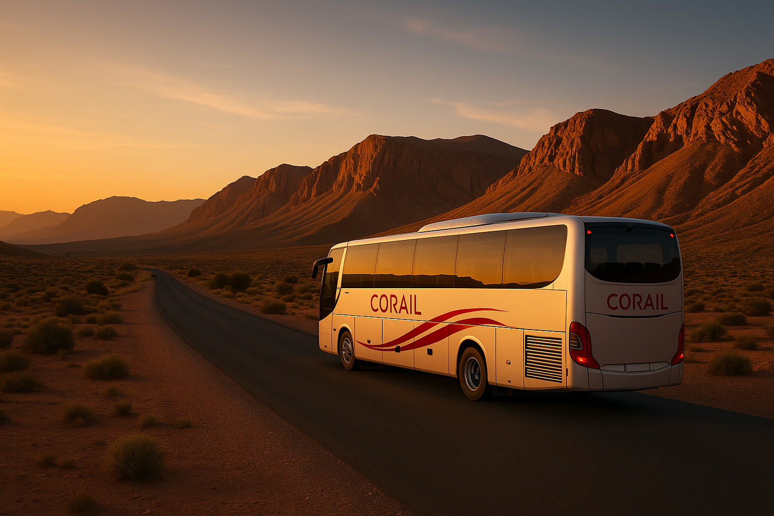 Paysage marocain avec autocars Corail